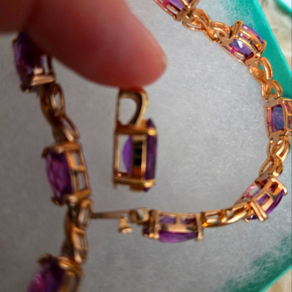 Purple gems bracelet 💜 and pendant gold tone - Picture 4 of 5